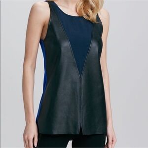 Black and Blue Leather & Silk Women's Sleeveless Top